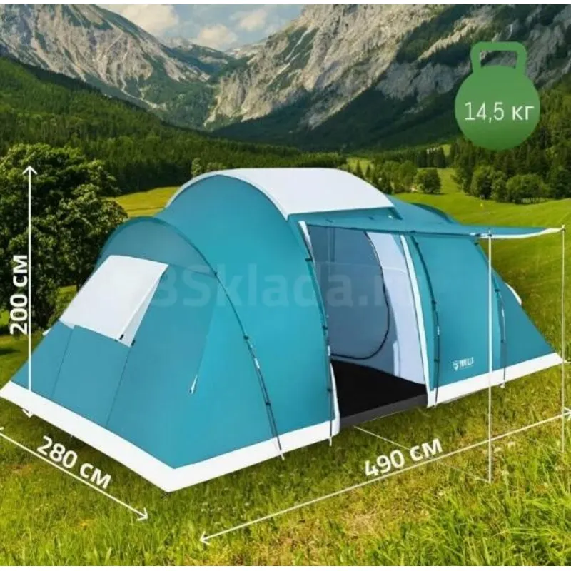 Bestway 68094 BW Палатка 6-местная 490x280x200см "Family Ground 6" 2 слоя, 190T polyester PU, 3000мм, 120гр/м2 PE