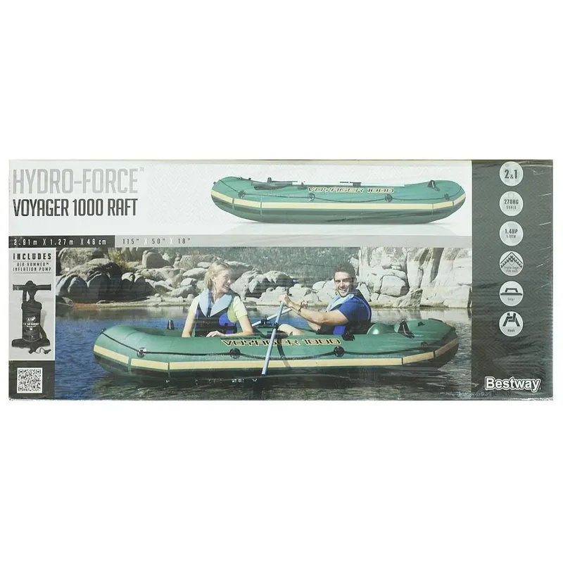 Bestway Надувная лодка "Voyager 1000" 291х127х46см, алюмю.вёсла, насос, до 270кг